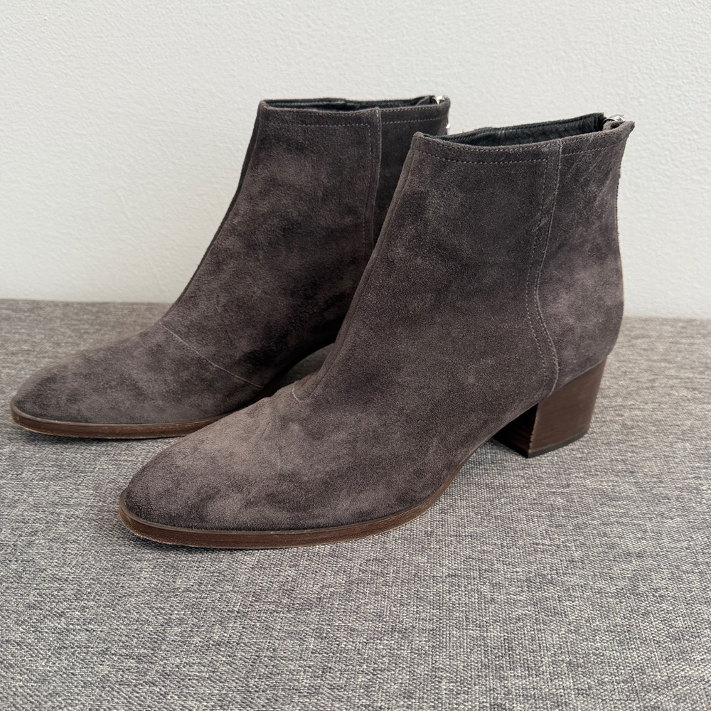 Rag & Bone Grey Suede Wesley Booties 10.5 Zipper Block Heel Almond Toe Neutral